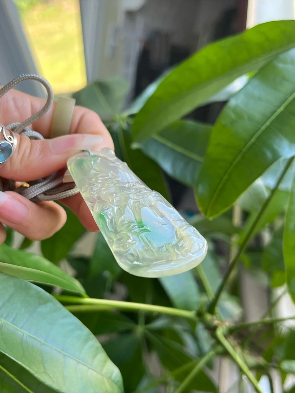 Carved Jadeite Jade Landscape Pendant / Necklace